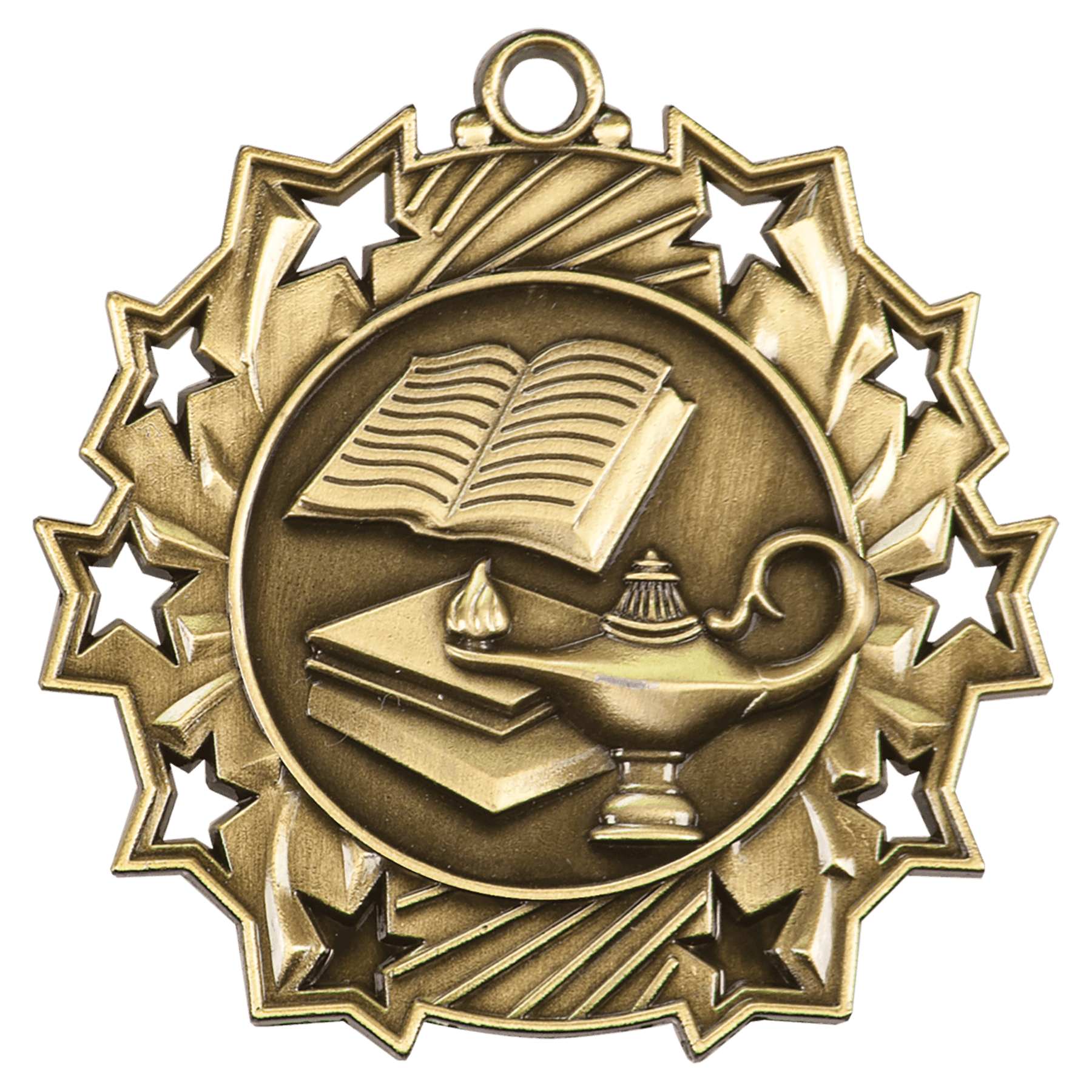 Antique Gold 2 1/4" Lamp of Knowledge Ten Star Medal