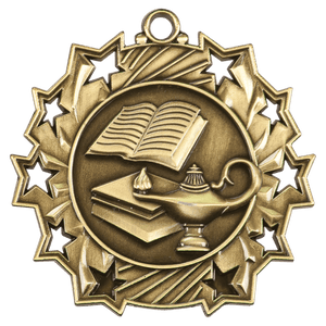 Antique Gold 2 1/4" Lamp of Knowledge Ten Star Medal