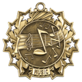 Antique Gold 2 1/4" Music Ten Star Medal