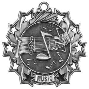 Antique Silver 2 1/4" Music Ten Star Medal