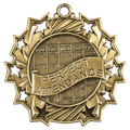 Antique Gold 2 1/4" Perfect Attendance Ten Star Medal