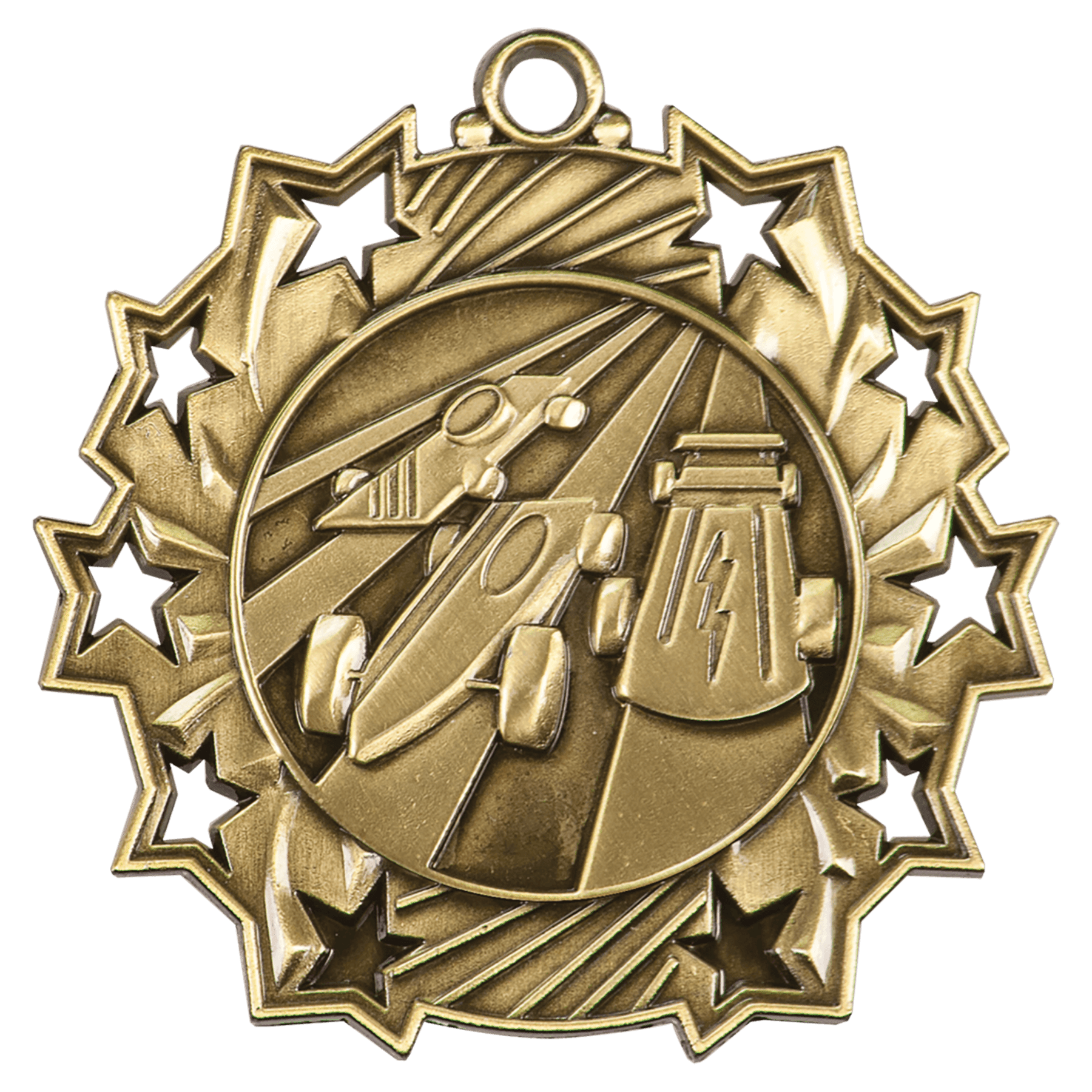 Antique Gold 2 1/4" Pinewood Derby Ten Star Medal
