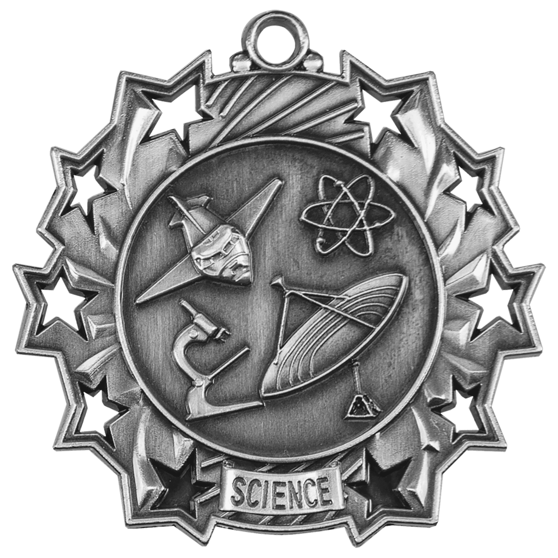 Antique Silver 2 1/4" Science Ten Star Medal