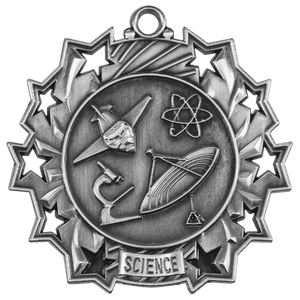 Antique Silver 2 1/4" Science Ten Star Medal