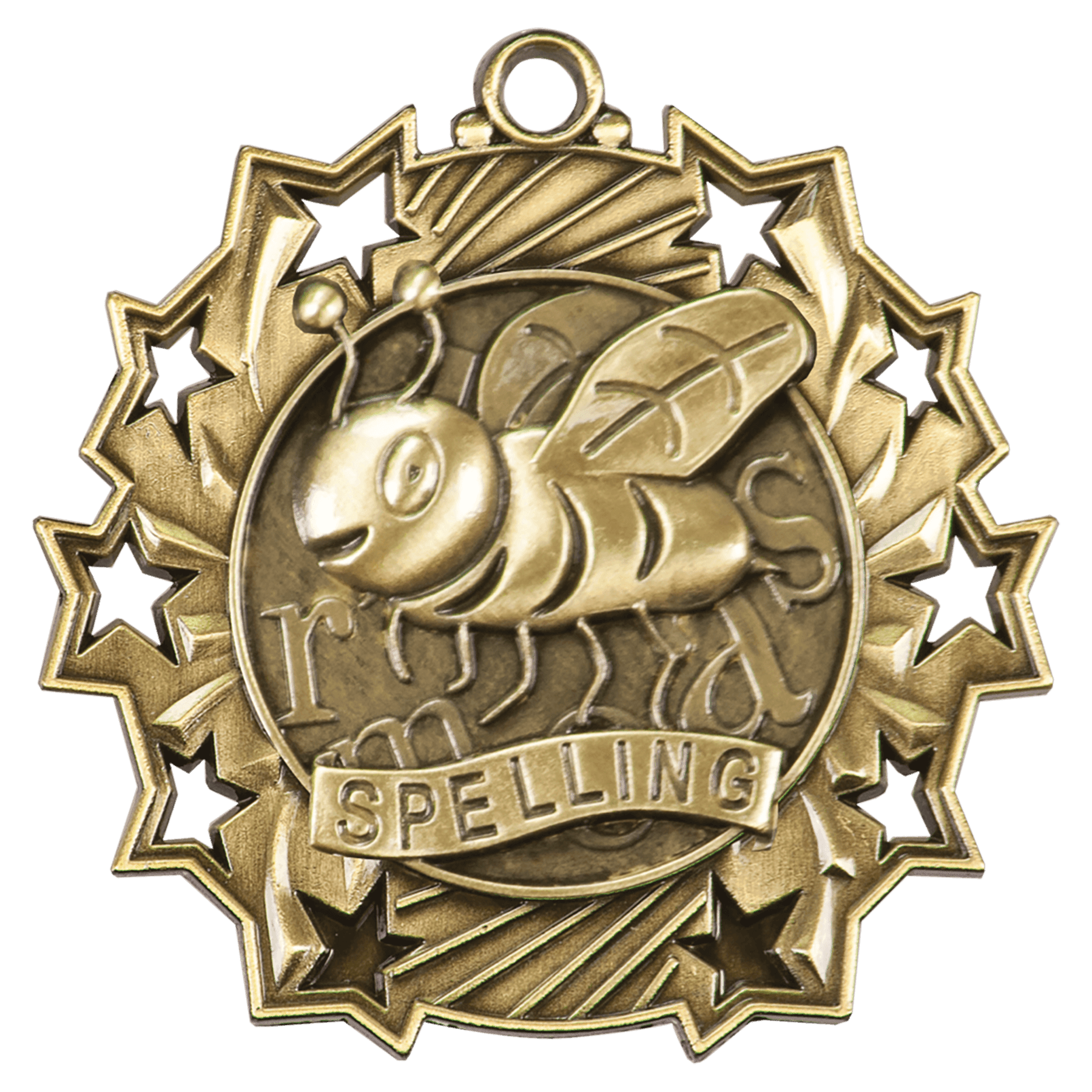 Antique Gold 2 1/4" Spelling Ten Star Medal