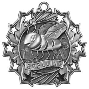 Antique Silver 2 1/4" Spelling Ten Star Medal