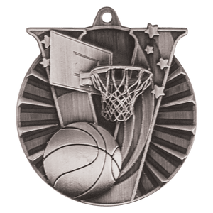 Antique Silver 2" Basketball Victory Medal