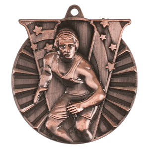 Antique Bronze 2" Wrestling Victory Medal
