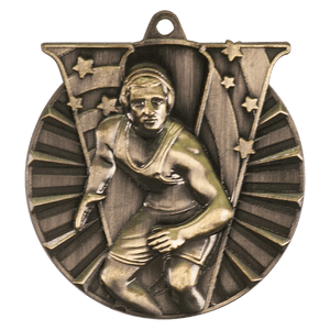 Antique Gold 2" Wrestling Victory Medal