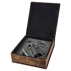 Rustic/Gold Laserable Leatherette 3-Piece Wine Tool Gift Set
