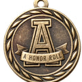 Metal 2-Inch in Diameter Round A-Honor Roll Medal with Cutomizable Back in Antique Brass