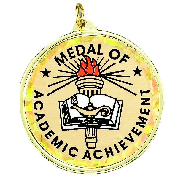 2-1/4 Inch in Diameter Round Academic Achievement Medal with Mylar Detailing and Customizable Back