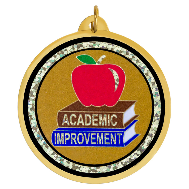2-1/4 Inch in Diameter Round Academic Improvement Medal with Mylar Detailing and Customizable Back