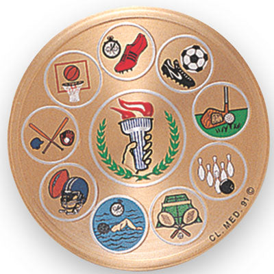 2 Inch in Diameter Round Metal Litho-Print All Sports Medallion Insert