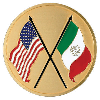 AMERICAN & MEXICAN FLAGS, 2 INCH ETCHED ENAMELED
