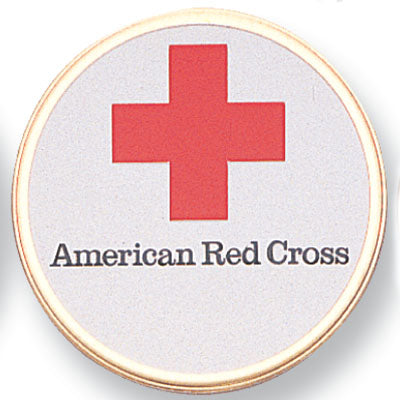 AMERICAN RED CROSS, 2 INCH ETCHED ENAMELED