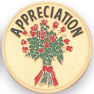 APPRECIATION FLOWERS, 2 INCH ETCHED ENAMELED