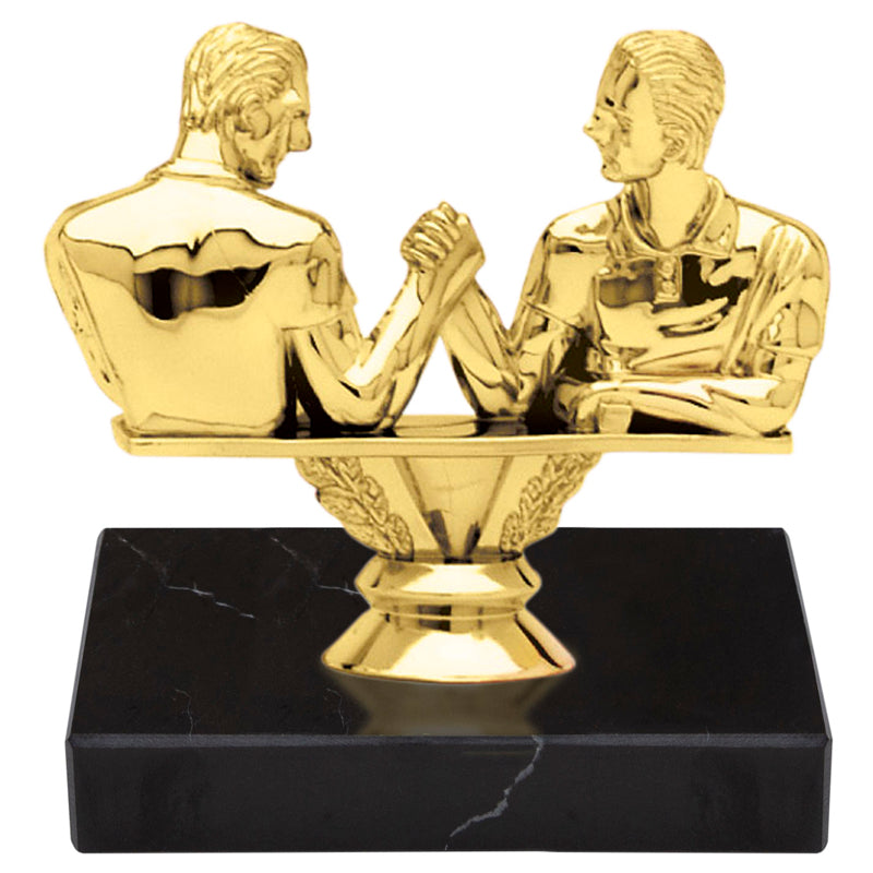 5-1/2 INCH ARM WRESTLING GOLD TROPHY ON BLACK MARBLE BASE