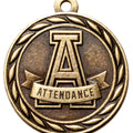 Metal 2-Inch in Diameter Round Attendance Medal with Customizable Back in Brass, Silver, or Bronze