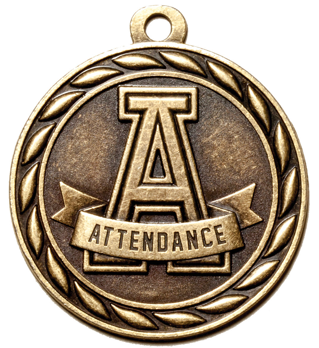 Metal 2-Inch in Diameter Round Attendance Medal with Customizable Back in Brass, Silver, or Bronze