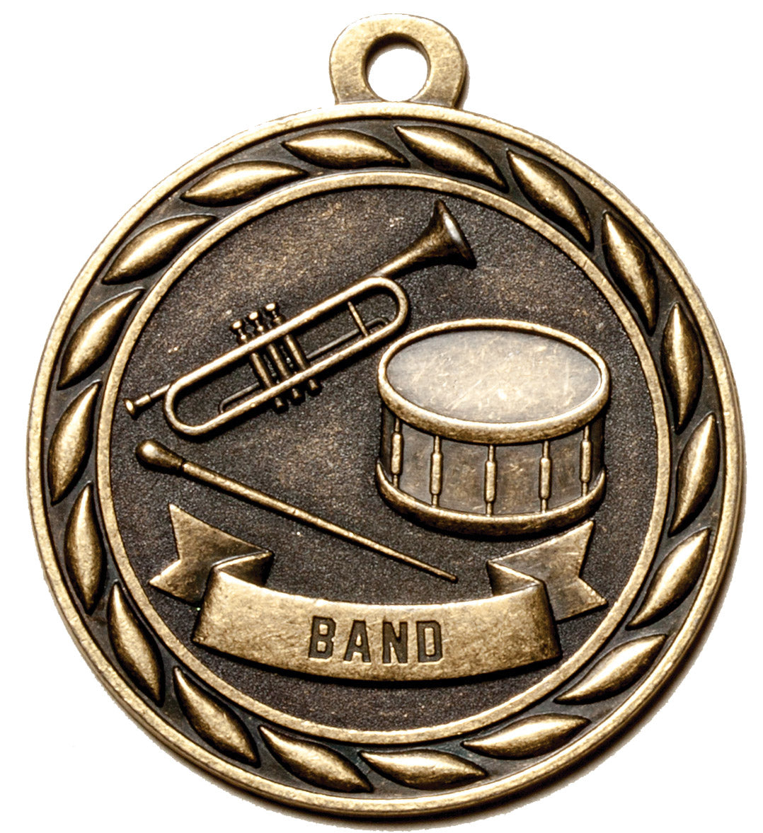 Metal 2-Inch in Diameter Round Band Themed Medal with Customizable Back in Brass, Silver, or Bronze