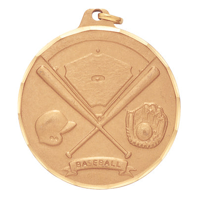 2 Inch Gold Sports Medal with Baseball Bats Theme and Customizable Back