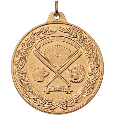 2 Inch Die-Struck Baseball Medal with Antique Finish in Gold or Silver
