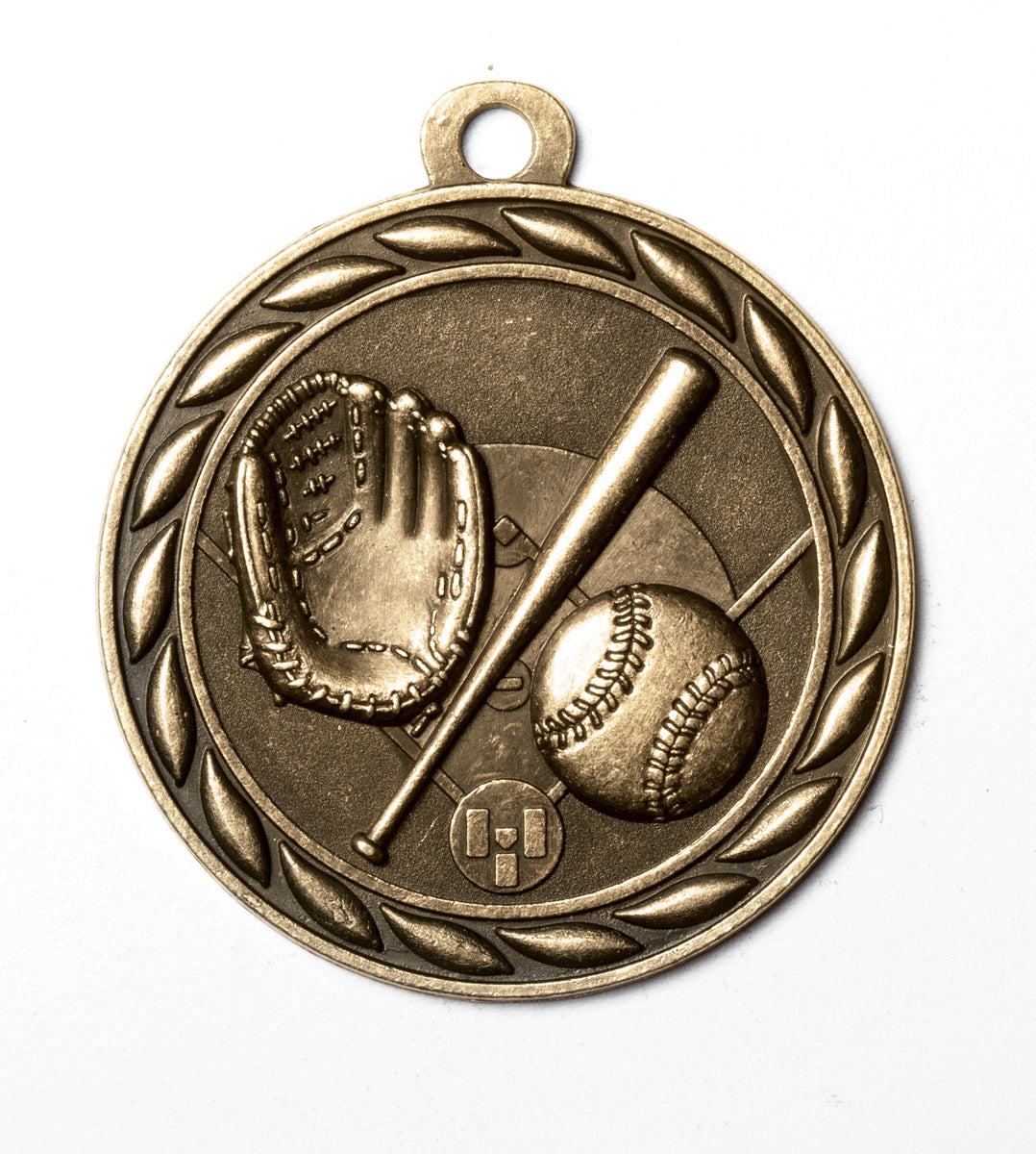 Metal 2-Inch in Diameter Round Baseball Medal with Cutomizable Back in Multiple Colors
