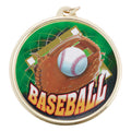2-1/4 Inch in Diameter Round Mylar and Gold Baseball Themed Sports Medal with Customizable Back