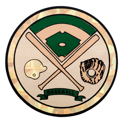 2 Inch in Diameter Round Baseball Themed Insert with Mylar Detailing