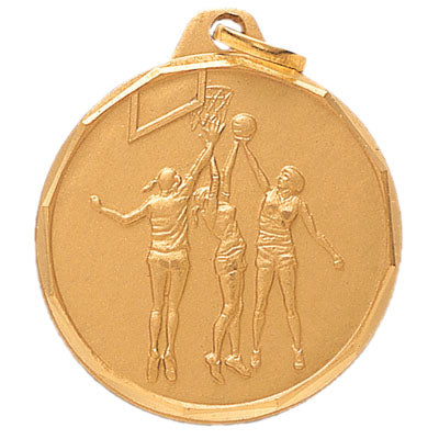1-1/4 Inch Die-Struck Female Basketball Medal in Gold, Silver, or Bronze
