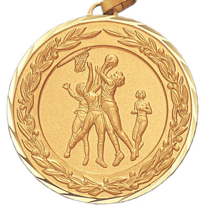 2 Inch Die-Struck Womens Basketball Medal in Gold or Silver
