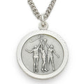 3/4 Inch Womens Basketball Themed St. Christopher Medal in Sterling Silver