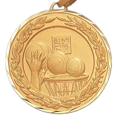2 Inch Die-Struck Basketball Themed Medal in Gold or Silver