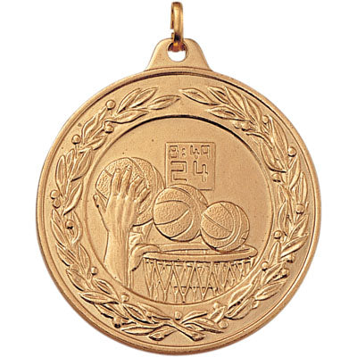 2 Inch Die-Struck Basketball Themed Medal with Antique Finish in Gold or Silver