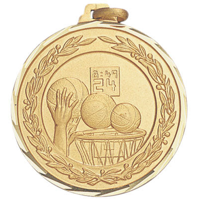 1-1/4 Inch Die-Struck Basketball Themed Medal in Gold or Silver