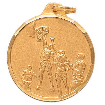 1-1/4 Inch Die-Struck Mens Basketball Medal in Gold, Silver, or Bronze