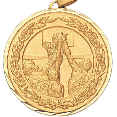 2 Inch Die-Struck Basketball Medal in Gold or Silver