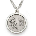 3/4 Inch Mens Basketball St. Christopher Medal in Sterling Silver