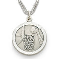 3/4 Inch Mens Basketball St. Christopher Medal in Sterling Silver