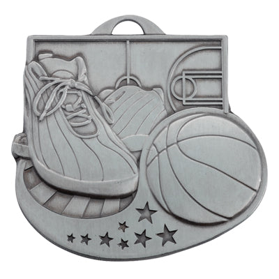 BASKETBALL MEDAL SILVER - MULTIPLE COLORS
