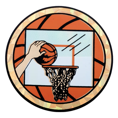 2 Inch in Diameter Round Basketball Themed Insert with Mylar Detailing