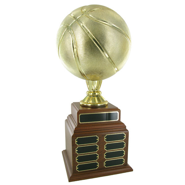 BASKETBALL PERPETUAL TROPHY, HEIGHT 20 INCHES, 9 INCH GOLD BALL