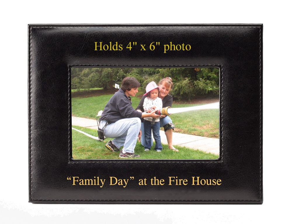8-1/2 X 6-1/2 INCH BLACK HORIZONTAL LEATHERETTE PICTURE FRAME, HOLDS 4 INCH X 6 INCH PHOTO