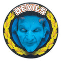 2 Inch in Diameter Round Blue 'Devils' Themed Gold and Mylar Sports Insert