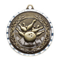 2 Inch Brass Bowling Medal in Gold, Silver, or Bronze with Customizable Back