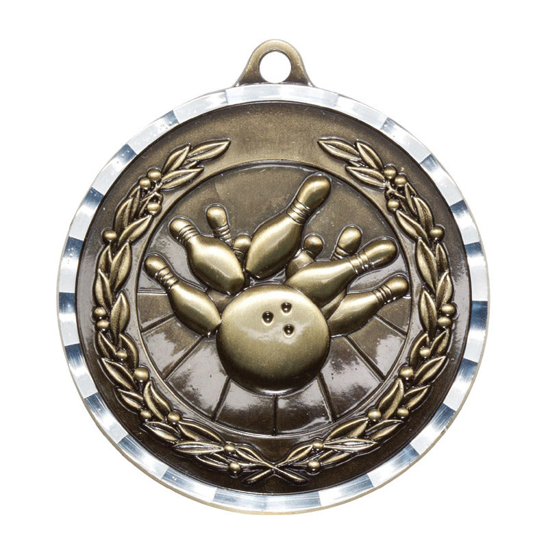 2 Inch Brass Bowling Medal in Gold, Silver, or Bronze with Customizable Back