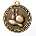 Metal 2-Inch in Diameter Round Bowling Medal with Customizable Back in Antique Brass