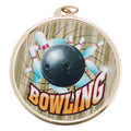 2-1/4 Inch in Diameter Round Gold Bowling Medal with Mylar Detailing and Customizable Back