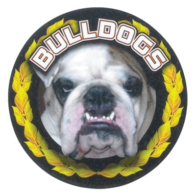 2 Inch in Diameter Round Gold 'Bulldogs' Sports Insert with Mylar Detailing